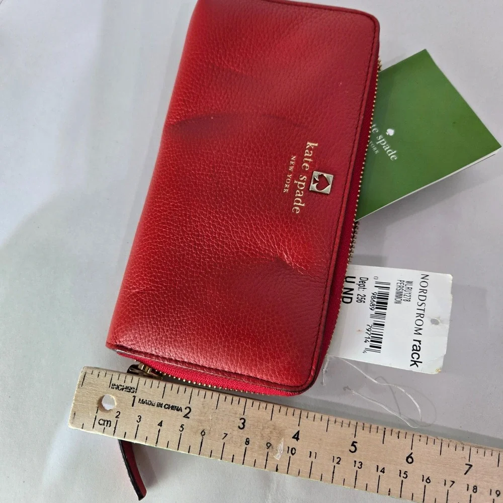 Kate Spade Wallet Persimmon Red Pebbled Leather Zip Around NWT *Flaw*  #1147